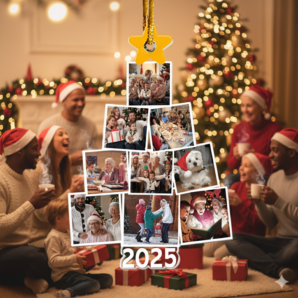 Geschenk für Familie - Foto-Familienstammbaum zu Weihnachten - Personalisierter Familien-Fotoanhänger