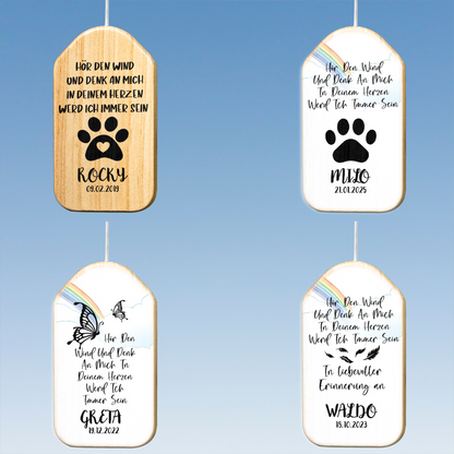 Geschenk für Tierliebhaber - Regenbogenbrücke Windspiel mit Namen und Datum Memorial Sympathie Haustier Verlust - Personalisiertes Windspiel