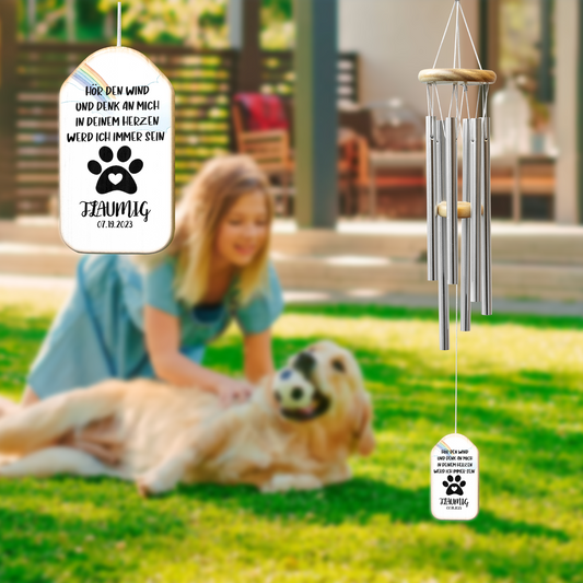 Geschenk für Tierliebhaber - Regenbogenbrücke Windspiel mit Namen und Datum Memorial Sympathie Haustier Verlust - Personalisiertes Windspiel