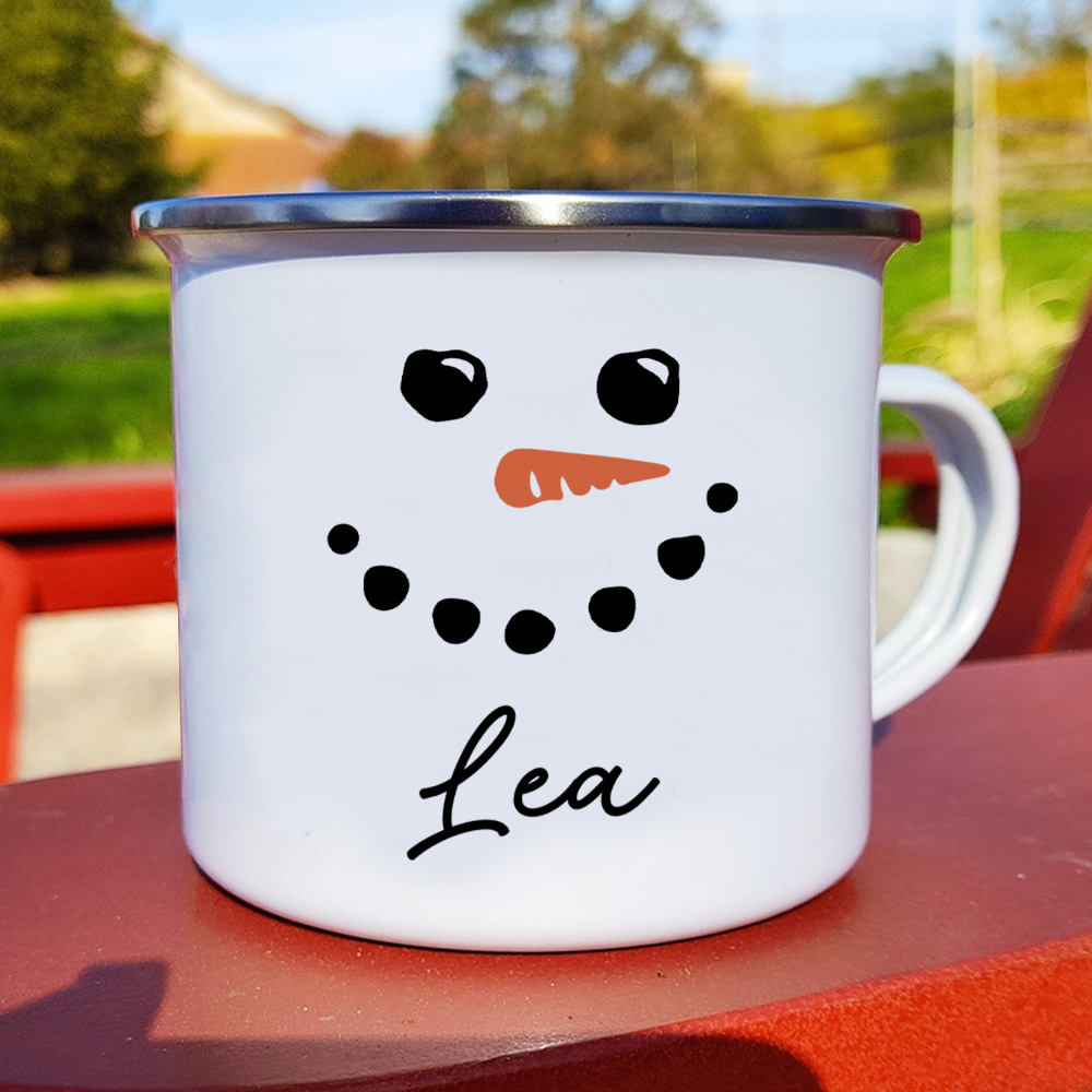 Geschenk für Kinder – Schneemann – Personalisierte Emaille-Tasse