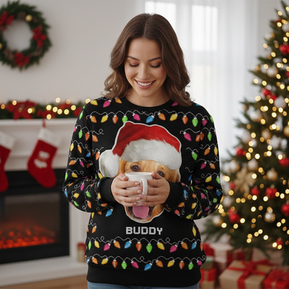 Foto-Pullover “Du bist pfotenstark” mit Hund & Katze – Hässlicher Weihnachts-Pullover - Unisex Wollpulli - Weihnachtsgeschenk für Tierbesitzer, Tierliebhaber & Familienmitglieder