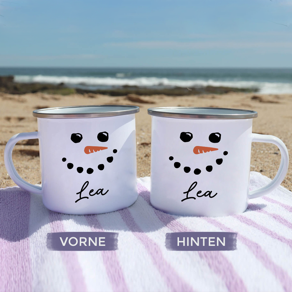Geschenk für Kinder – Schneemann – Personalisierte Emaille-Tasse