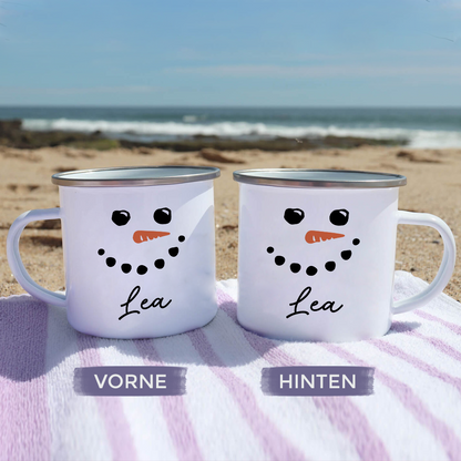 Geschenk für Kinder – Schneemann – Personalisierte Emaille-Tasse
