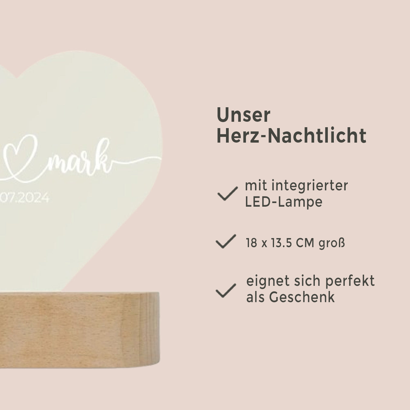 Geschenk für Paare – Namen & Datum – Personalisierte Herz-Acryl Nachtlampe
